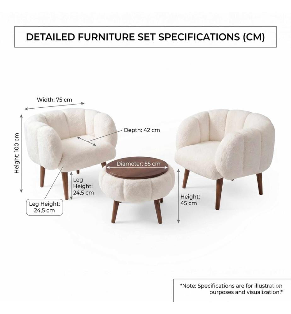 Set di 3 pezzi - Sedia ad ala e tavolino Lotus - Bianco