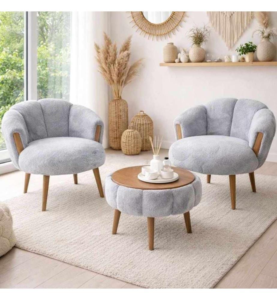 Set di 3 sedie Wing e tavolino Star - Grigio