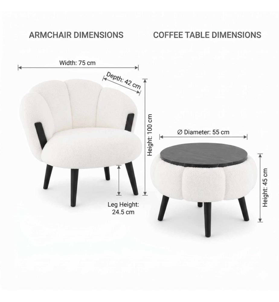 Set di 3 sedie Wing e tavolino Star - Bianco e nero