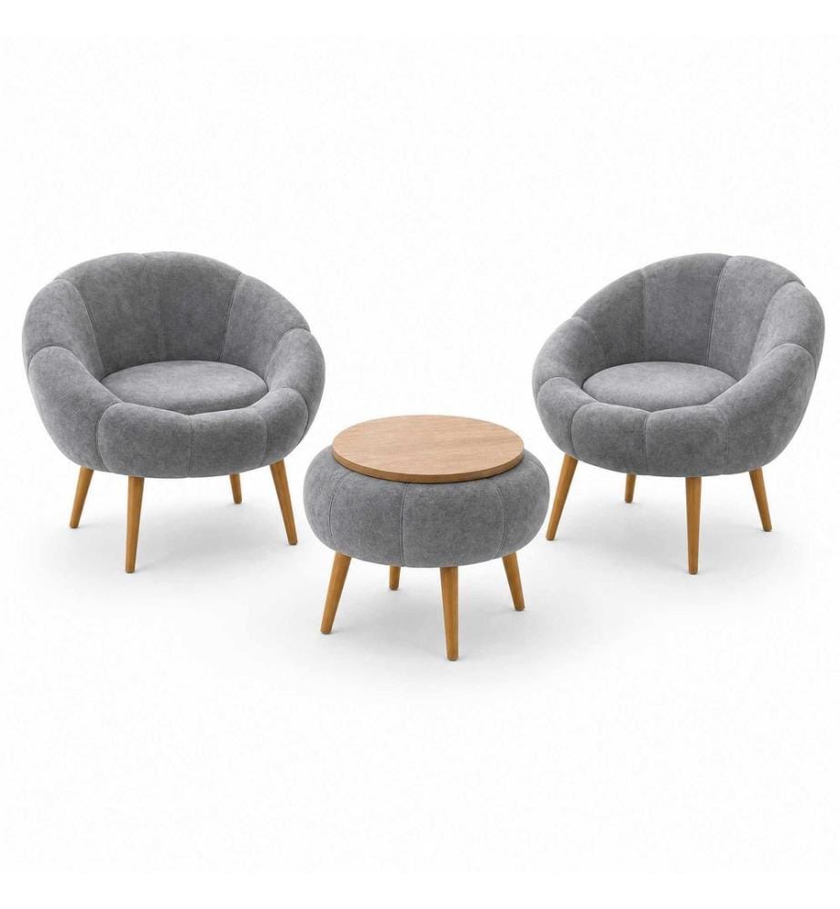 Set di 3 pezzi - Sedia ad ala e tavolino Lida - Grigio