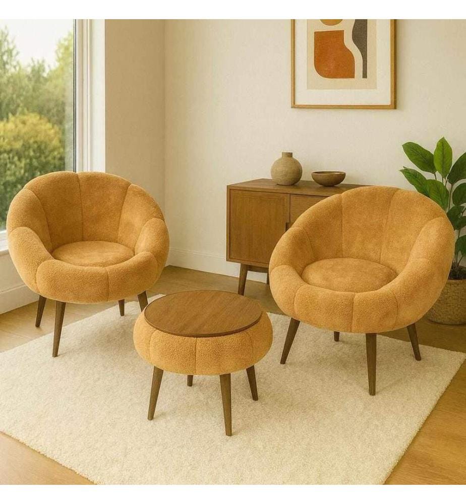 Set di 3 pezzi - Sedia ad ala e tavolino Lida - Marrone