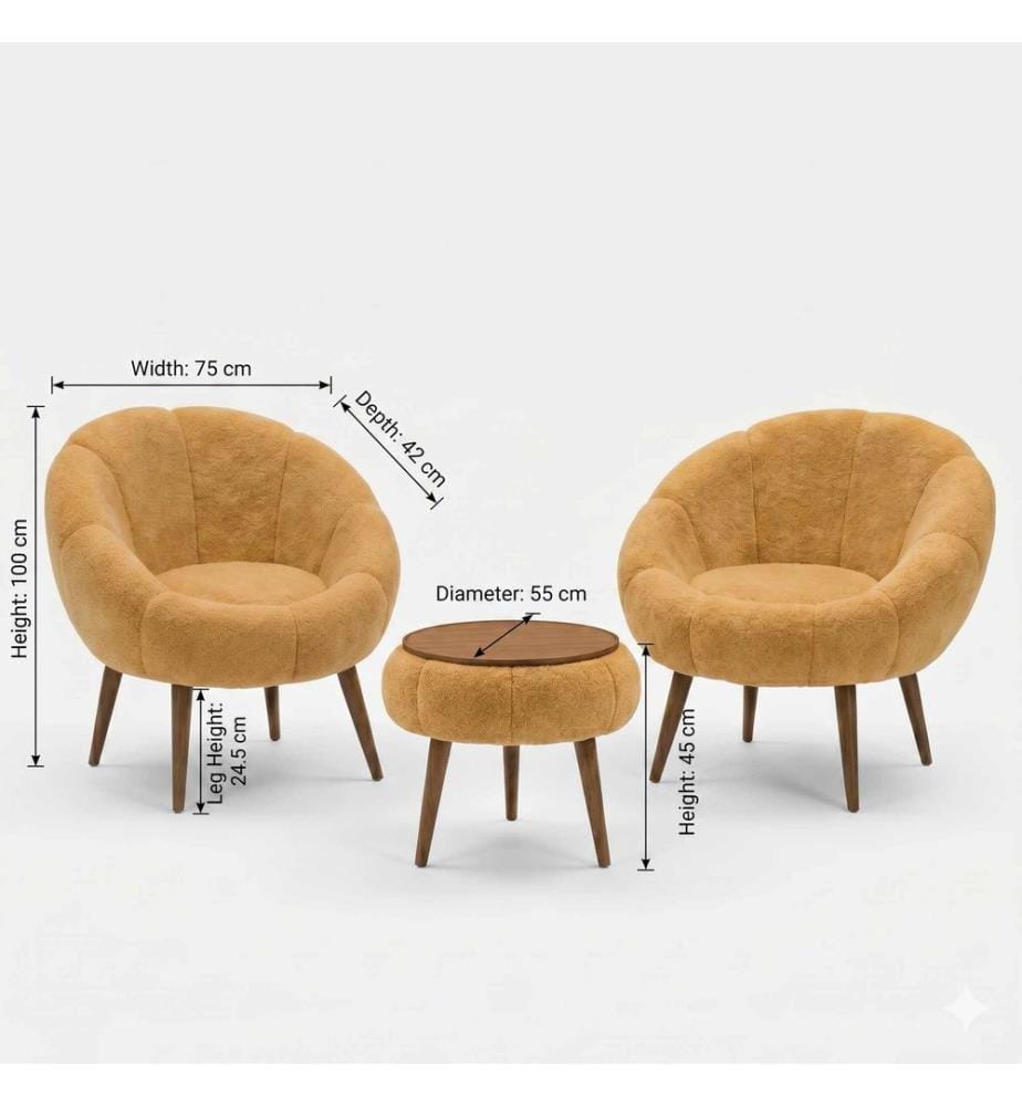 Set di 3 pezzi - Sedia ad ala e tavolino Lida - Marrone