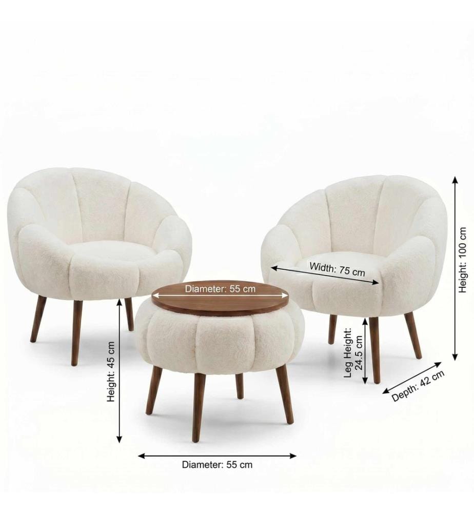 Set di 3 pezzi - Sedia ad ala e tavolino Lida - Bianco