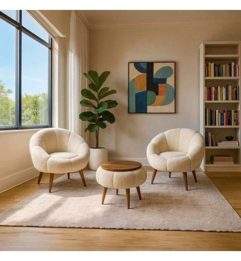 Set di 3 pezzi - Sedia ad ala e tavolino Lida - Crema