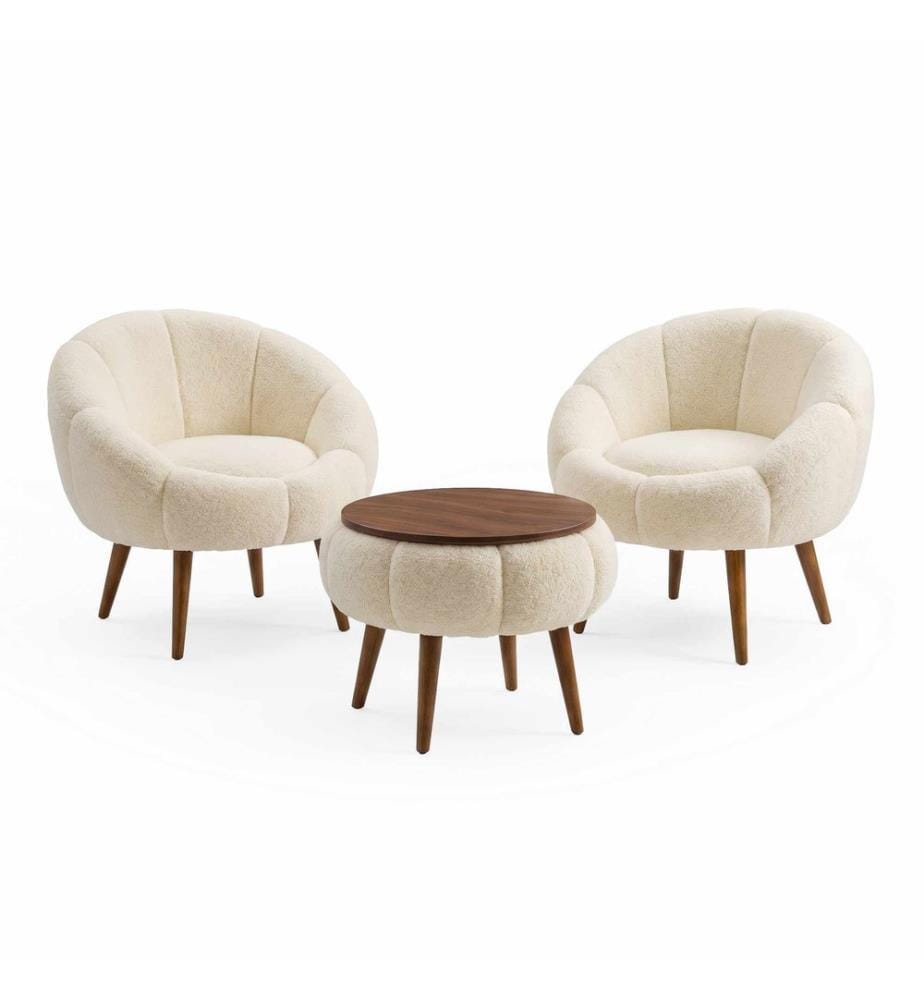 Set di 3 pezzi - Sedia ad ala e tavolino Lida - Crema