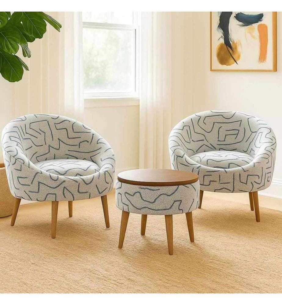 Set di 3 pezzi - Sedia ad ala e tavolino Lida - Blu scuro e bianco