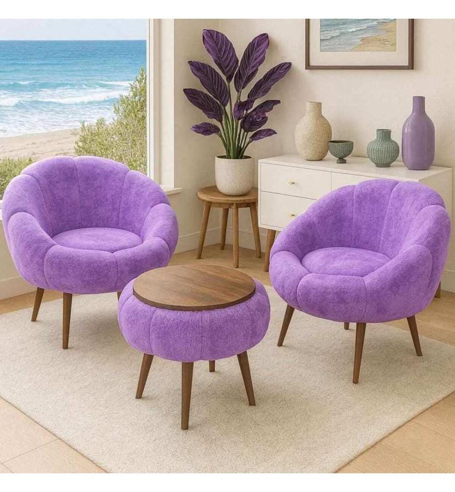 Set di 3 pezzi - Sedia ad ala e tavolino Lida - Lilla