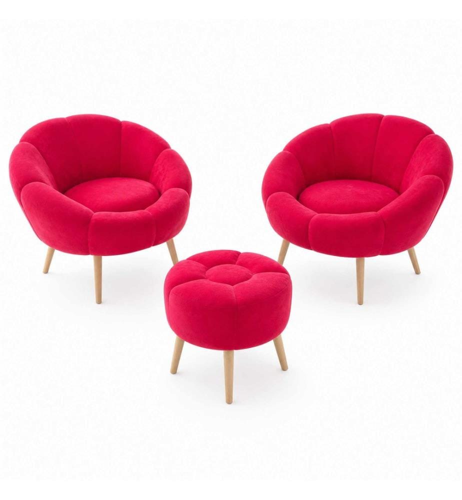 Set di 3 sedie Wing e poggiapiedi Lida - Fucsia