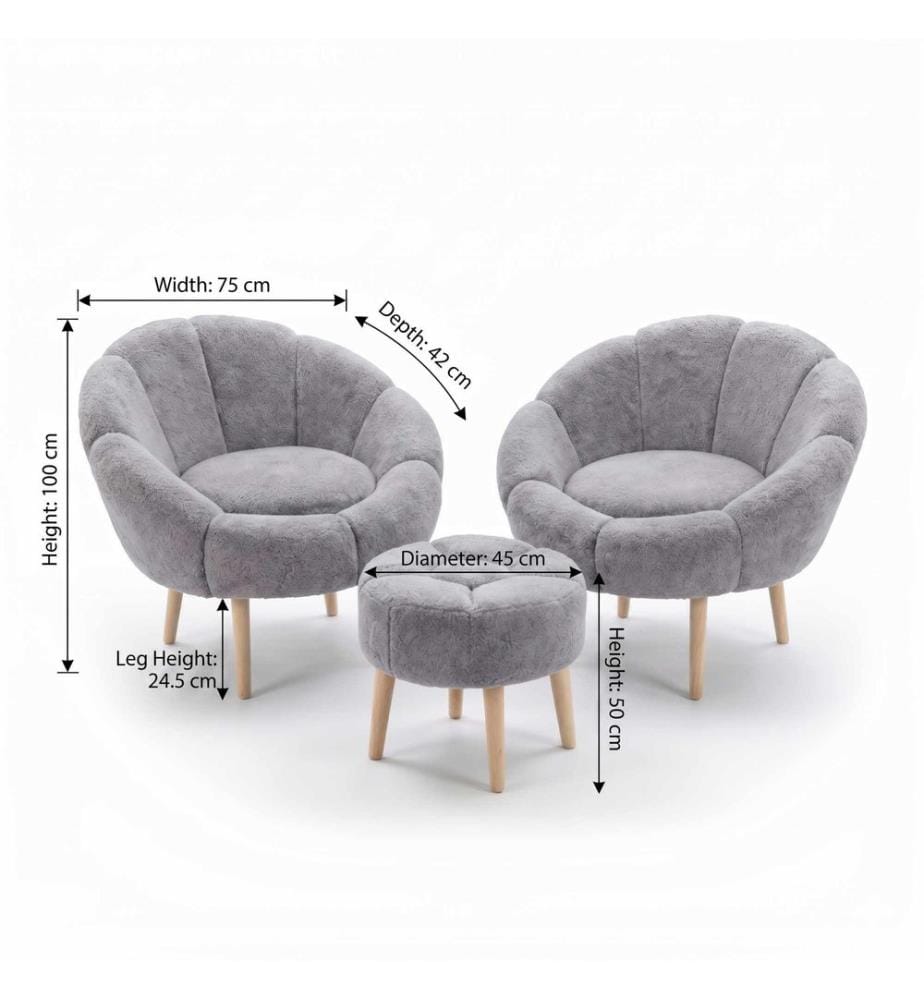Set di 3 sedie e poggiapiedi Lida - Grigio