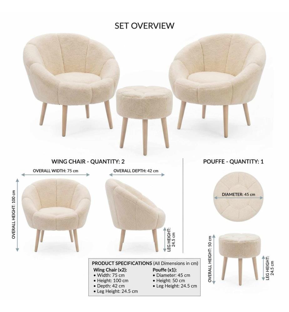 Set di 3 sedie e poggiapiedi Lida - Crema