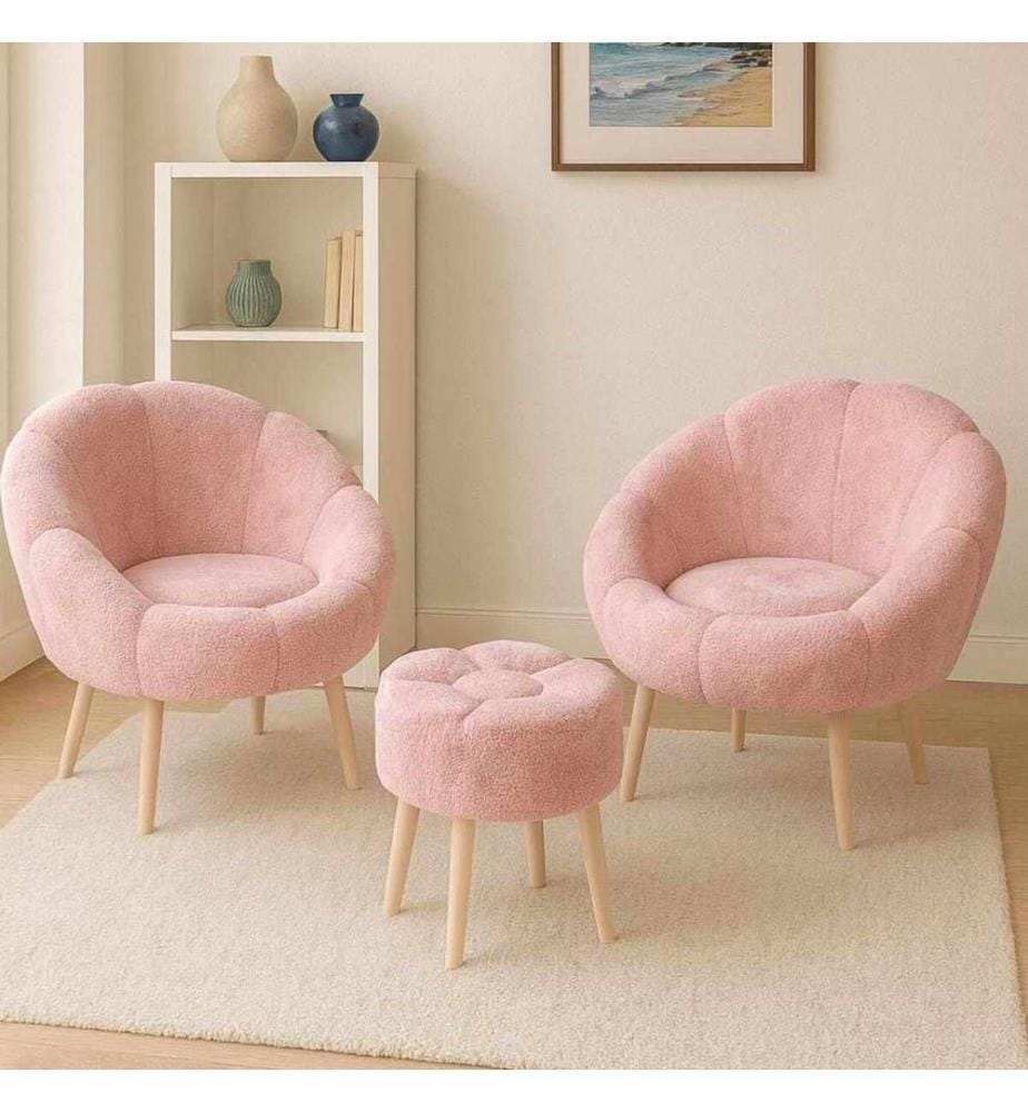 Set di 3 sedie e poggiapiedi Lida - Rosa