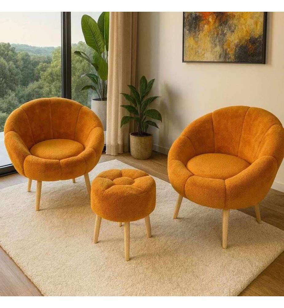 Set di 3 sedie e poggiapiedi Lida - Arancione