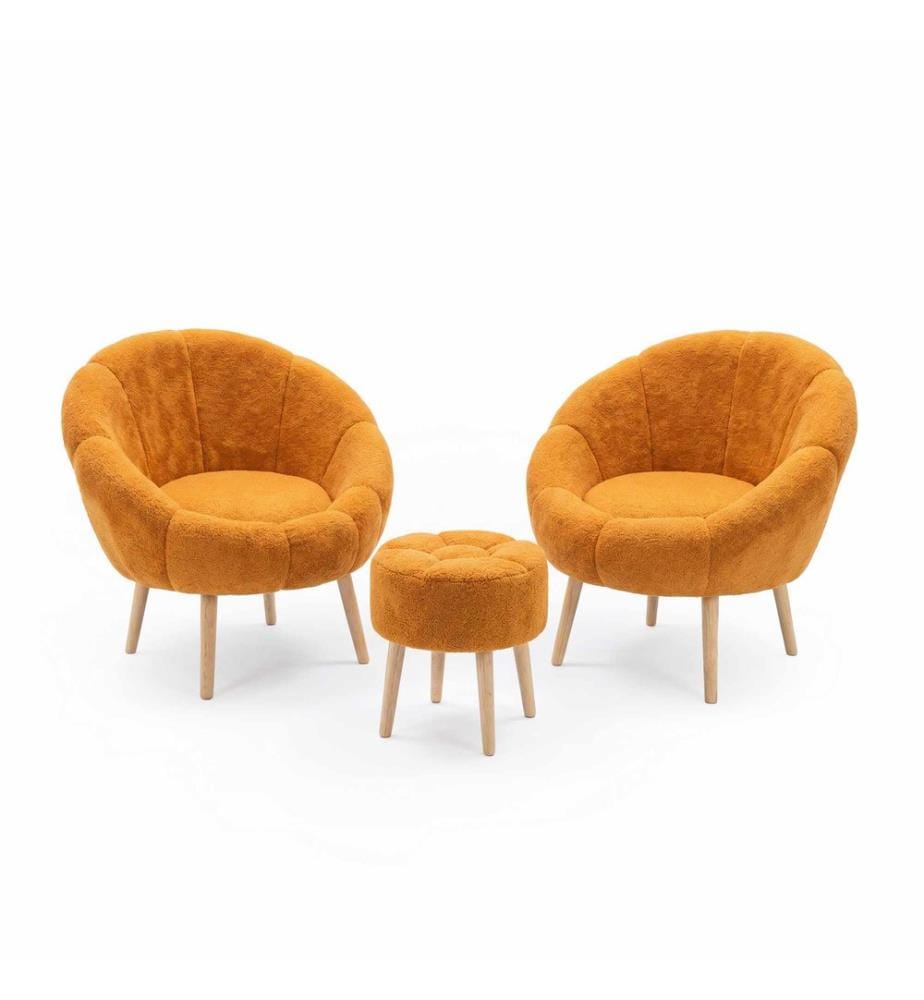 Set di 3 sedie e poggiapiedi Lida - Arancione