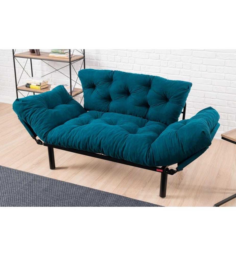 Divano-letto 2 posti Nitta - Bleu Pétrole