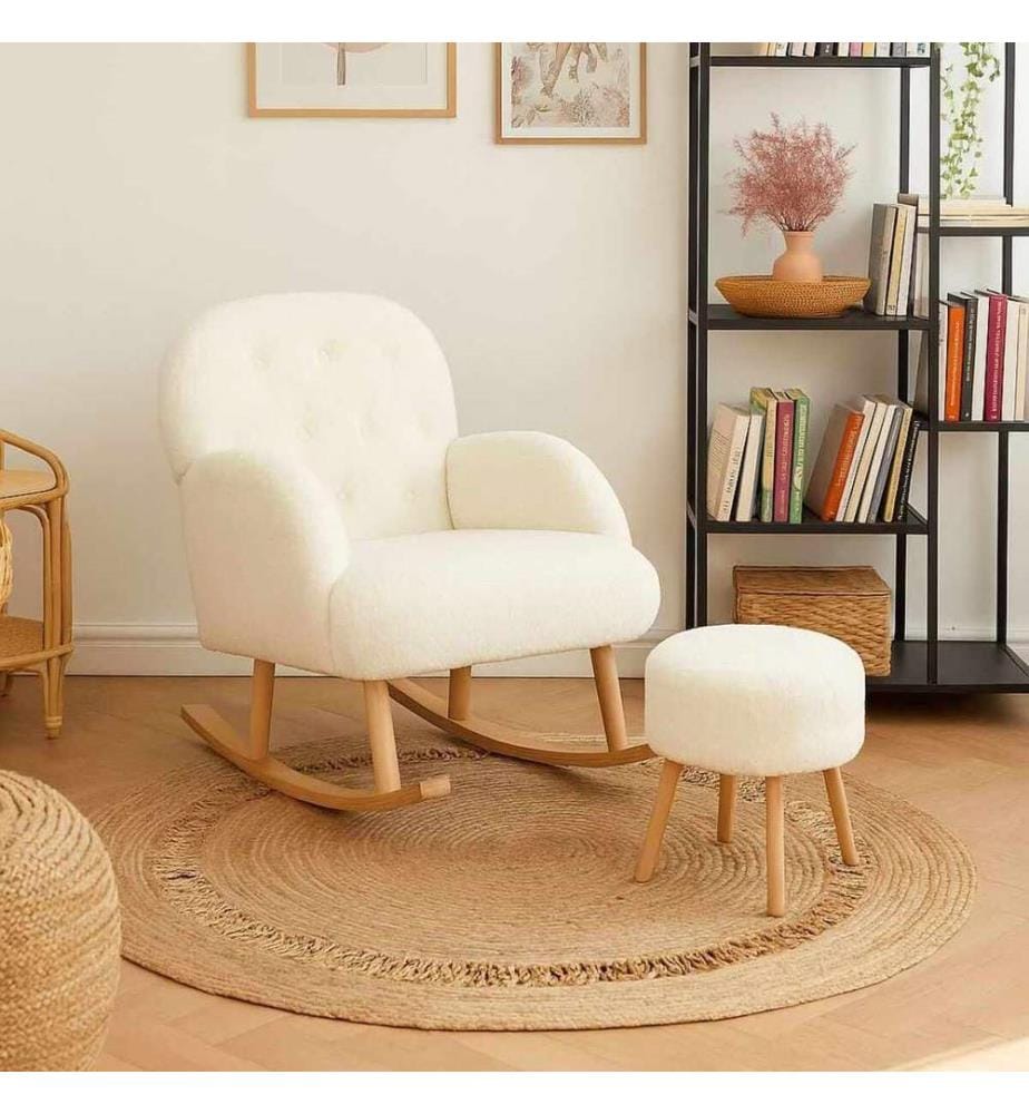 Set di 2 sedie e poggiapiedi Wing Dügmeli - Bianco