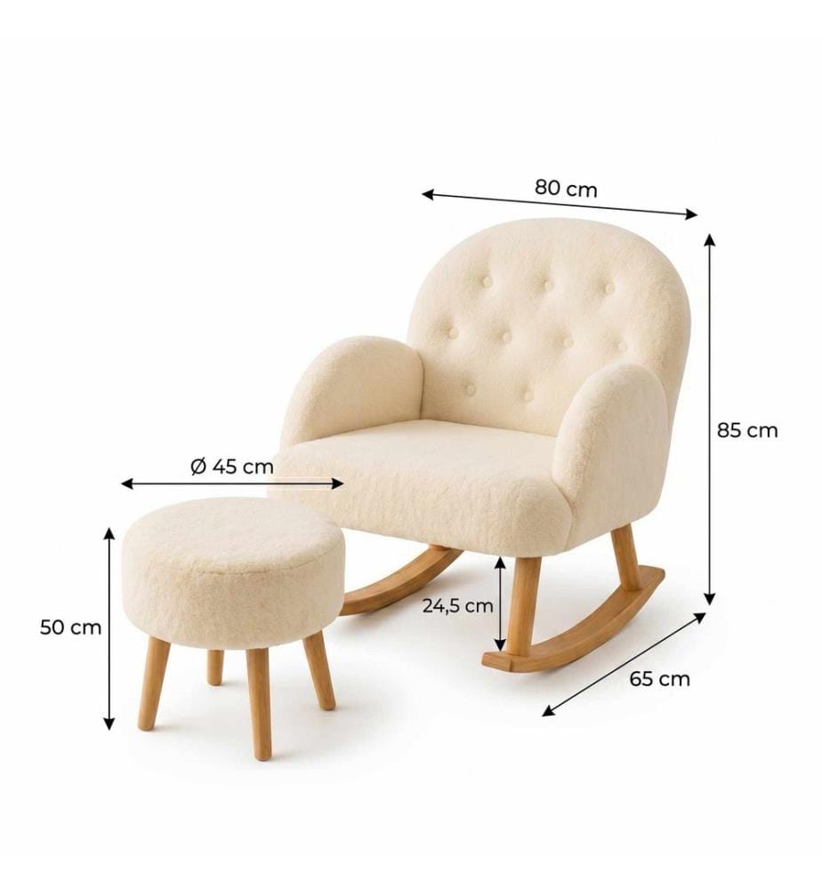 Set di 2 sedie e poggiapiedi Dügmeli - Crema