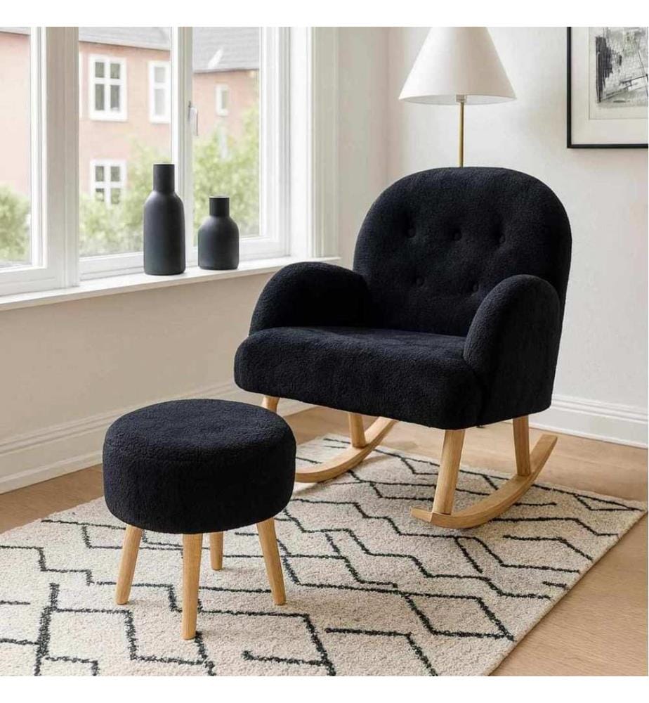 Set di 2 sedie e poggiapiedi Wing Dügmeli - Nero