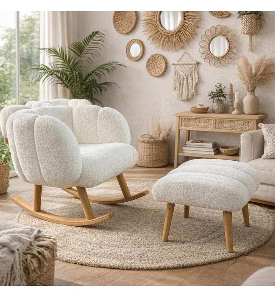 Set di 2 sedie e poggiapiedi Lotus - Bianco