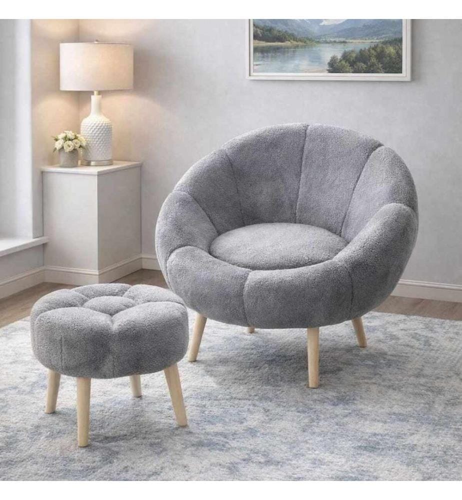 Set di 2 sedie e poggiapiedi Lida - Grigio
