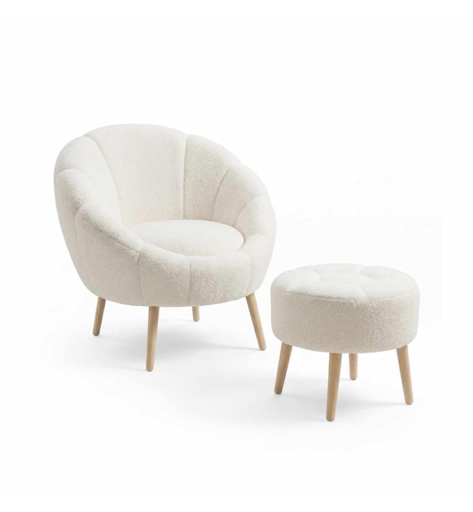 Set di 2 sedie e poggiapiedi Lida - Bianco