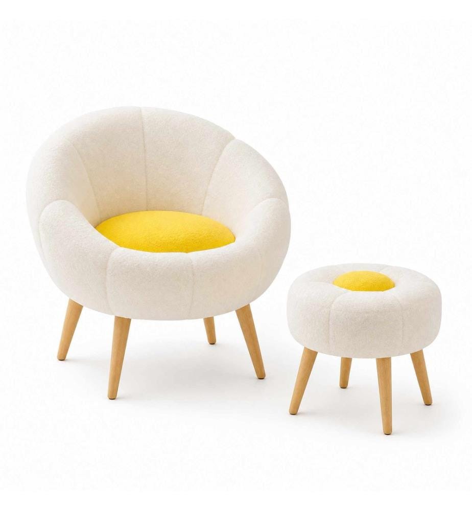 Set di 2 sedie Wing e tavolino Lida - Bianco e giallo