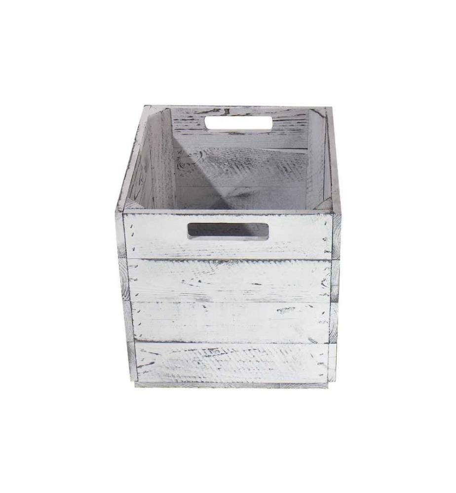 HOLZ ZOLLHAUS - Caisse de rangement Vintage Shabby 33 x 38 cm, Gris/Blanc