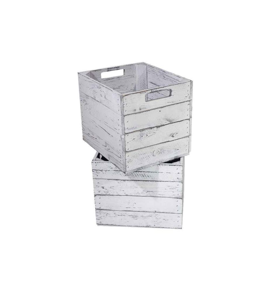 HOLZ ZOLLHAUS - Caisse de rangement Vintage Shabby 33 x 38 cm, Gris/Blanc