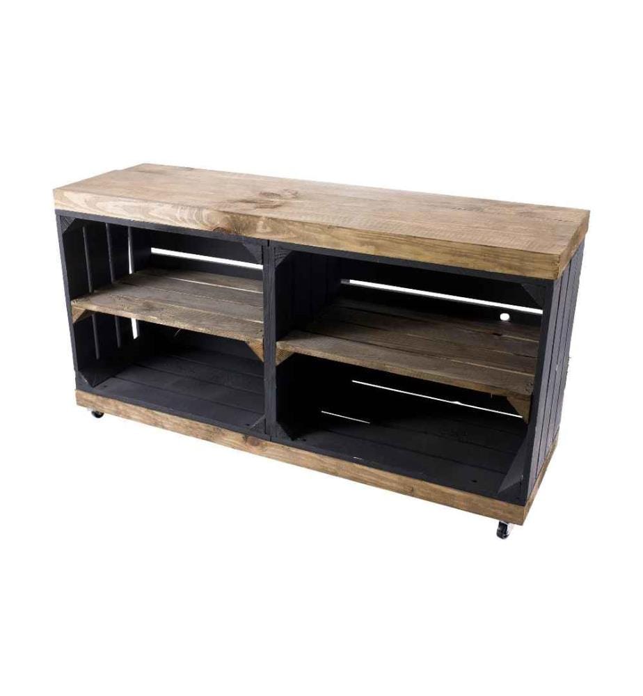 HOLZ ZOLLHAUS - Regal auf Rollen Vintage, Schwarz / Braun, 100 x 50 cm