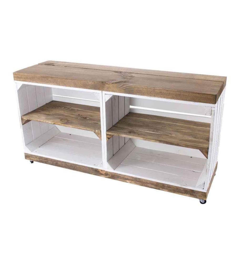 HOLZ ZOLLHAUS - Regal auf Rollen Vintage, Weiss / Braun, 100 x 50 cm