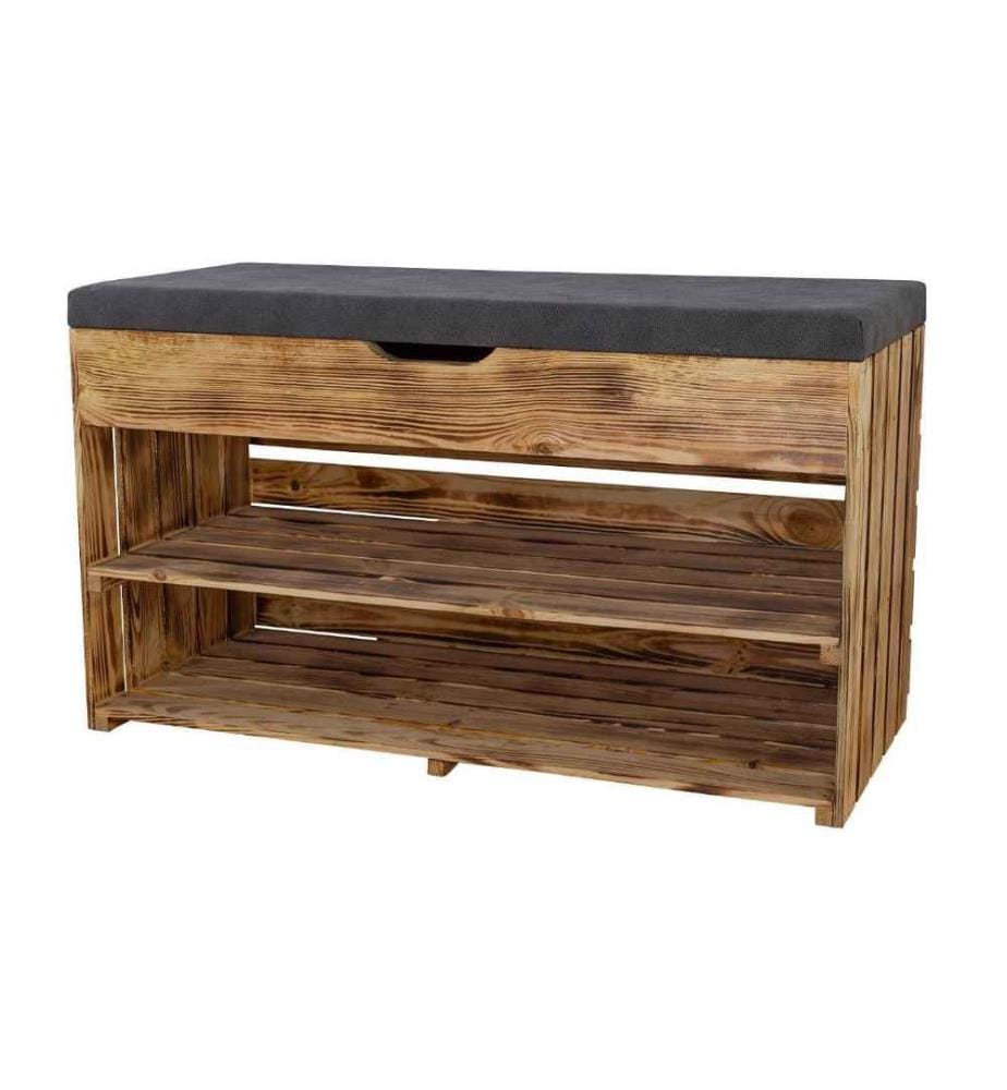 HOLZ ZOLLHAUS - Bank mit Ablage, Braun geflammt, 90 x 55 cm