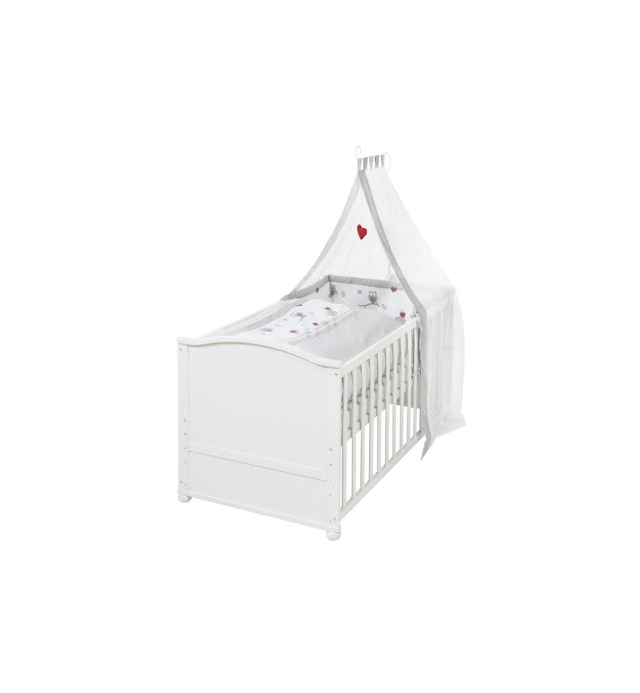 ROBA - Lit de bébé avec ensemble complet Adam & Hibou blanc 70 x 140 cm