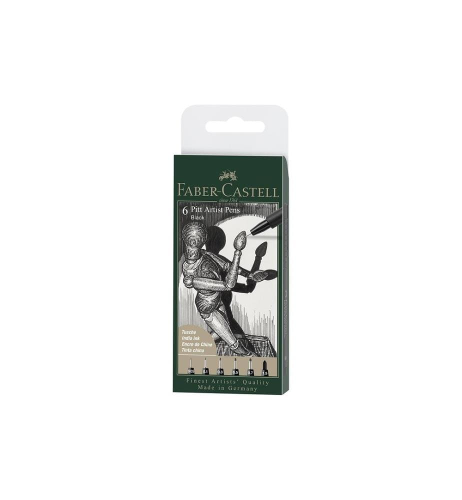 Faber-Castell Crayon à encre de Chine PITT Artist Pen Black, 6 pièces