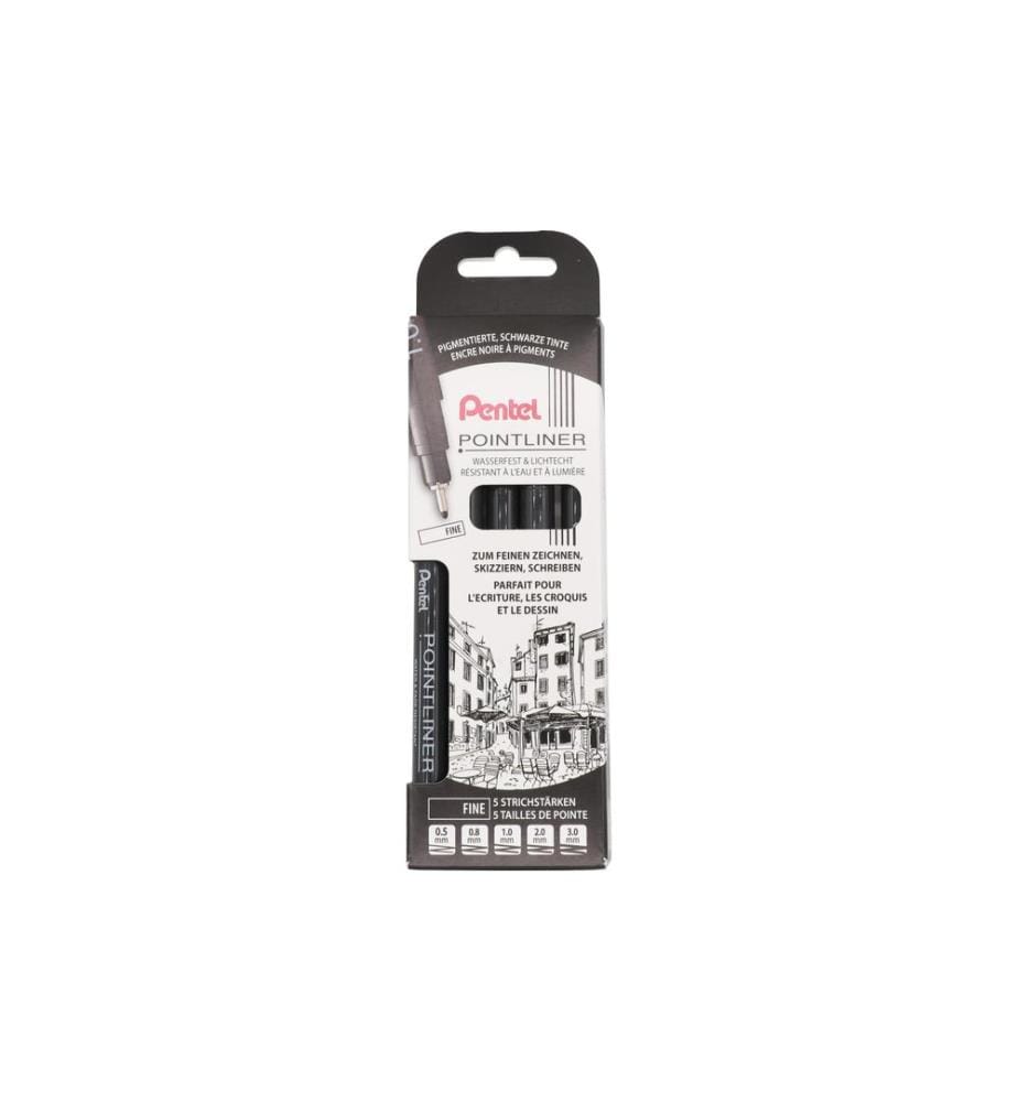 PENTEL - Fineliner Pigment Fine Noir, set de 5 pièces
