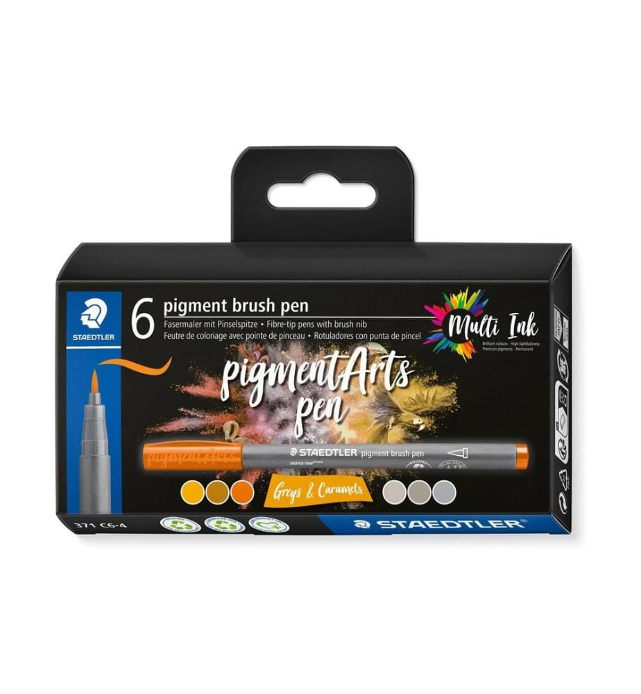 STAEDTLER - Feutres de coloriage Pigment Arts Brush Pen Greys & Caramels