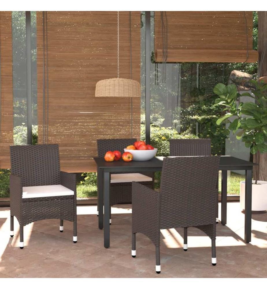 Ensemble à manger de jardin et coussins 5 pcs Poly rotin Marron