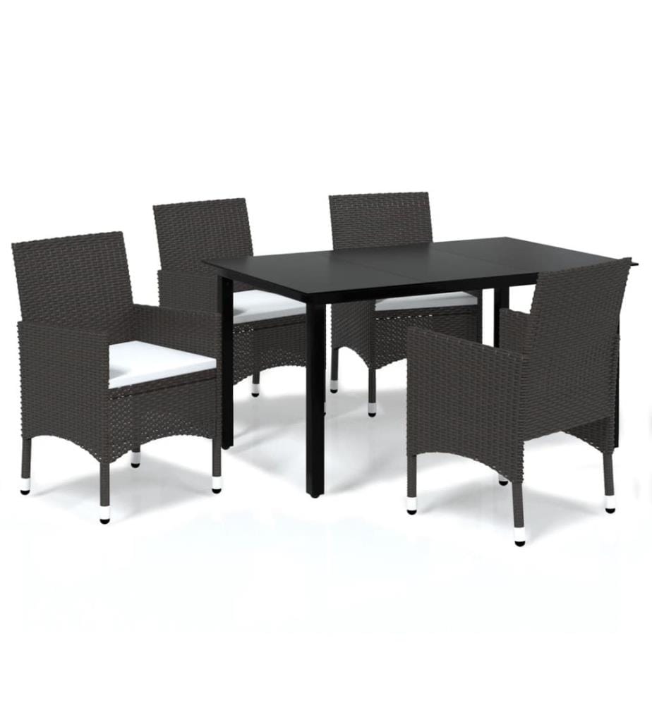 Ensemble à manger de jardin et coussins 5 pcs Poly rotin Marron
