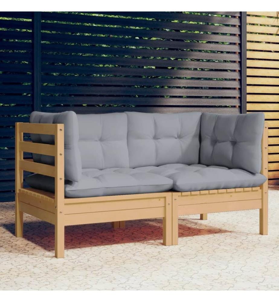 2-Sitzer-Gartensofa mit Grauen Kissen Massivholz Kiefer