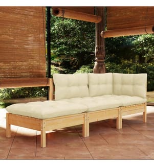 3-tlg. Garten-Lounge-Set mit Creme Kissen Massivholz Kiefer