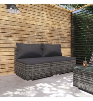 2-tlg. Garten-Lounge-Set mit Kissen Poly Rattan Grau