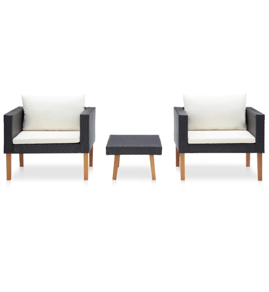 3-tlg. Garten-Lounge-Set mit Auflagen Poly Rattan Schwarz