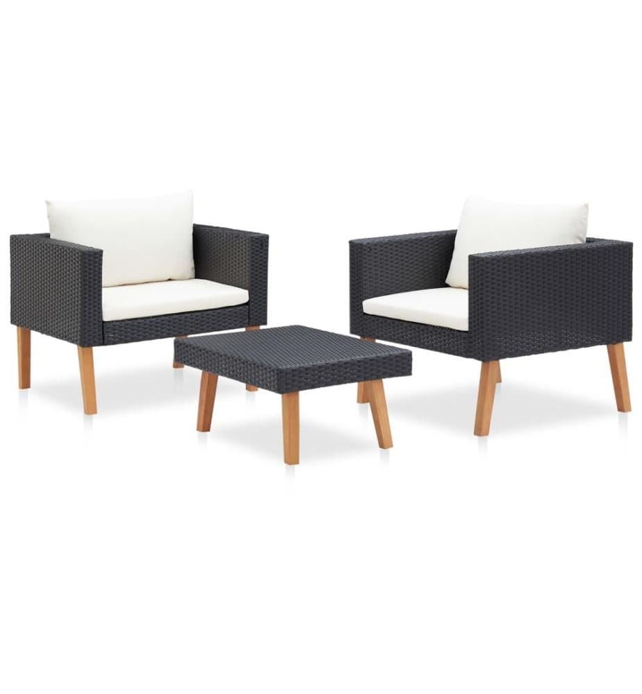 3-tlg. Garten-Lounge-Set mit Auflagen Poly Rattan Schwarz