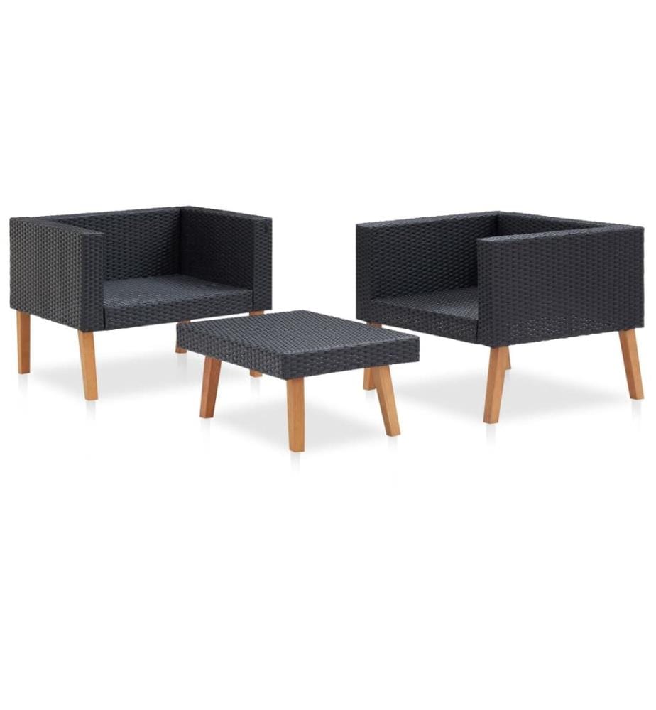 3-tlg. Garten-Lounge-Set mit Auflagen Poly Rattan Schwarz