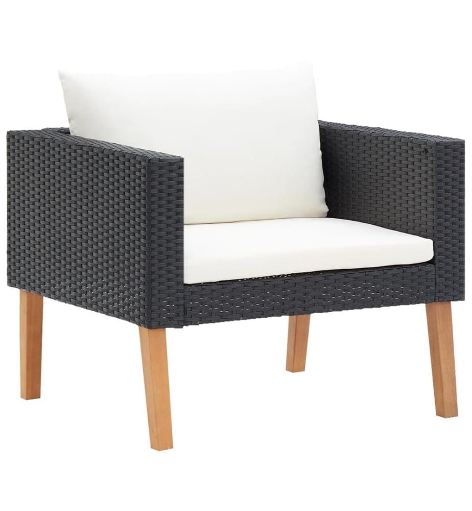 3-tlg. Garten-Lounge-Set mit Auflagen Poly Rattan Schwarz