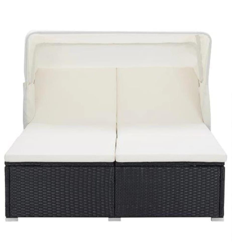2-Personen-Sonnenliege mit Auflage Poly Rattan Schwarz
