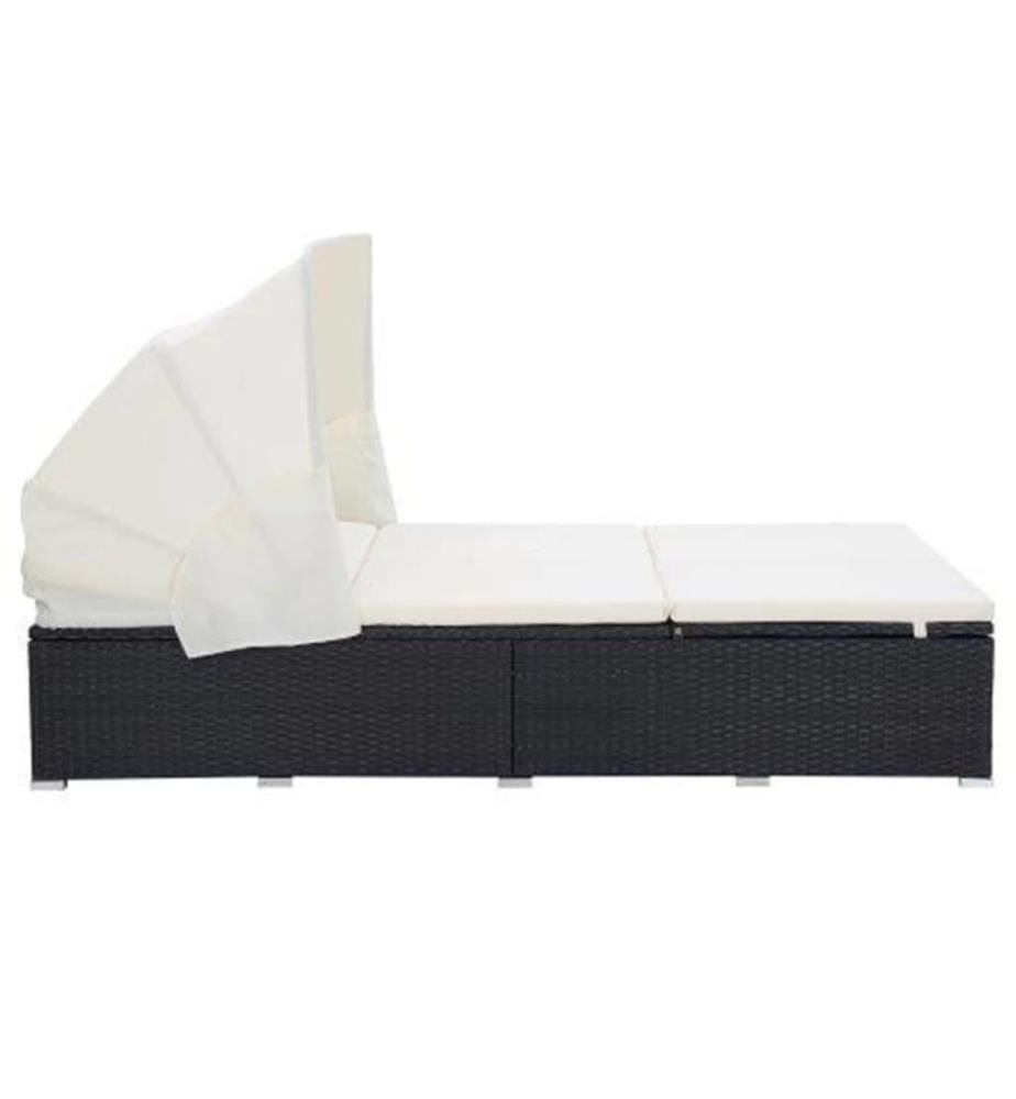 2-Personen-Sonnenliege mit Auflage Poly Rattan Schwarz