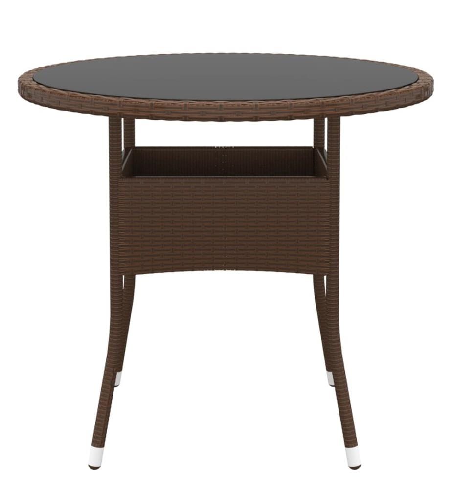 Gartentisch Ø80x75 cm Hartglas und Poly Rattan Braun