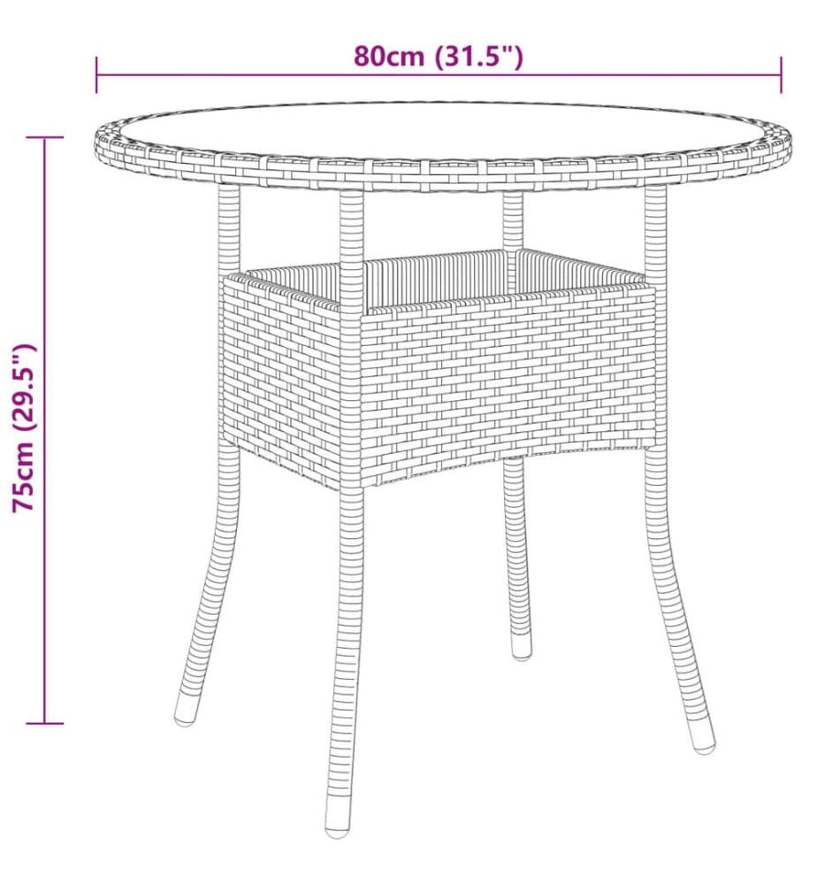 Gartentisch Ø80x75 cm Hartglas und Poly Rattan Braun