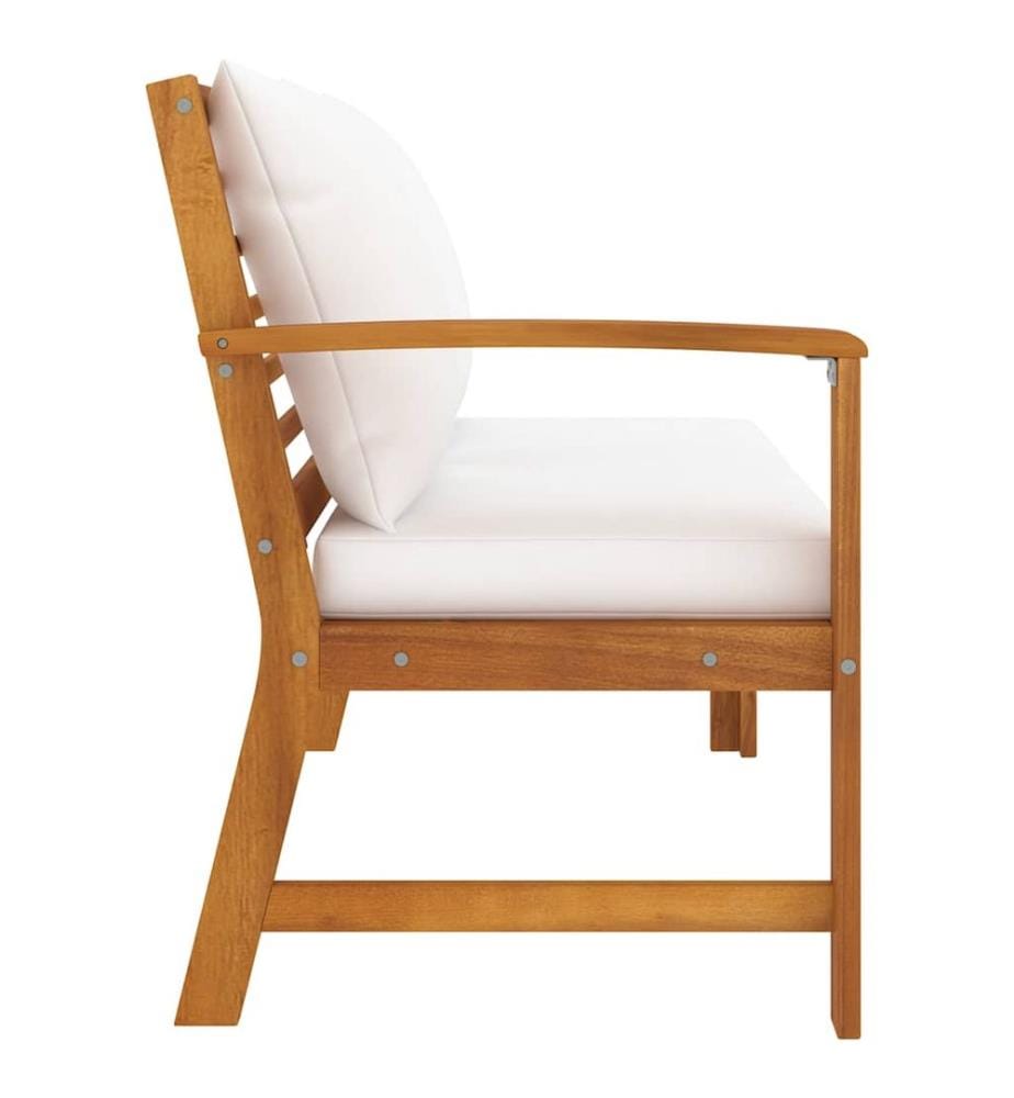 Banc de jardin 114,5 cm avec coussin crème Bois solide d'acacia