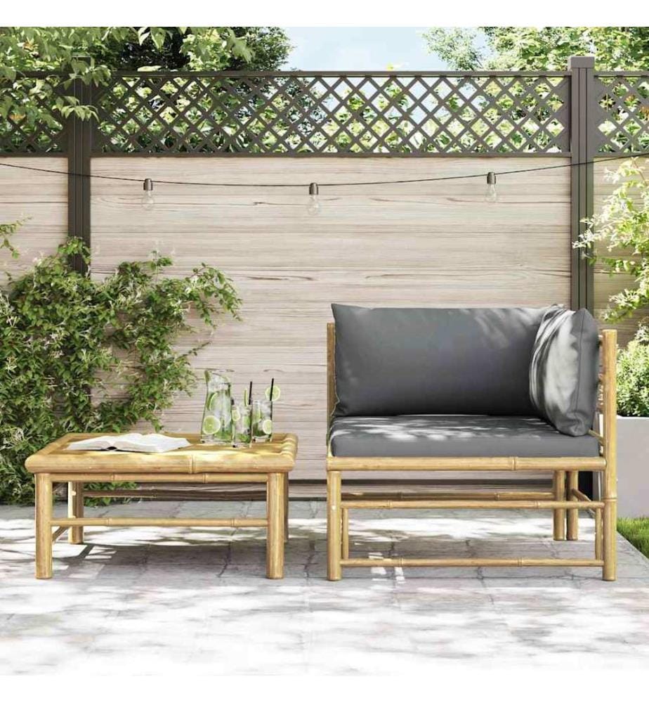2-tlg. Garten-Lounge-Set mit Dunkelgrauen Kissen Bambus