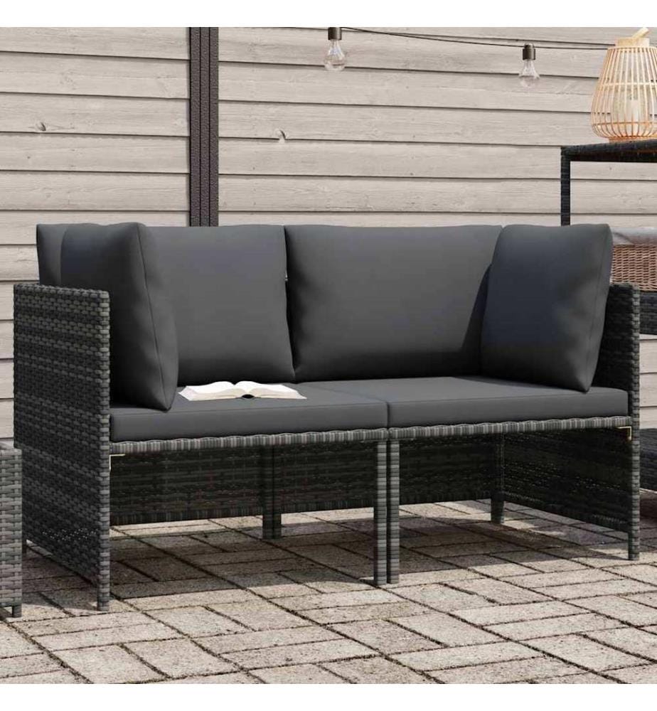 2-Sitzer-Gartensofa mit Polstern Grau Poly Rattan